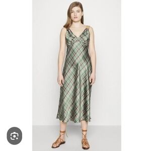 NWT Ralph Lauren Green Checkered Midi Dress